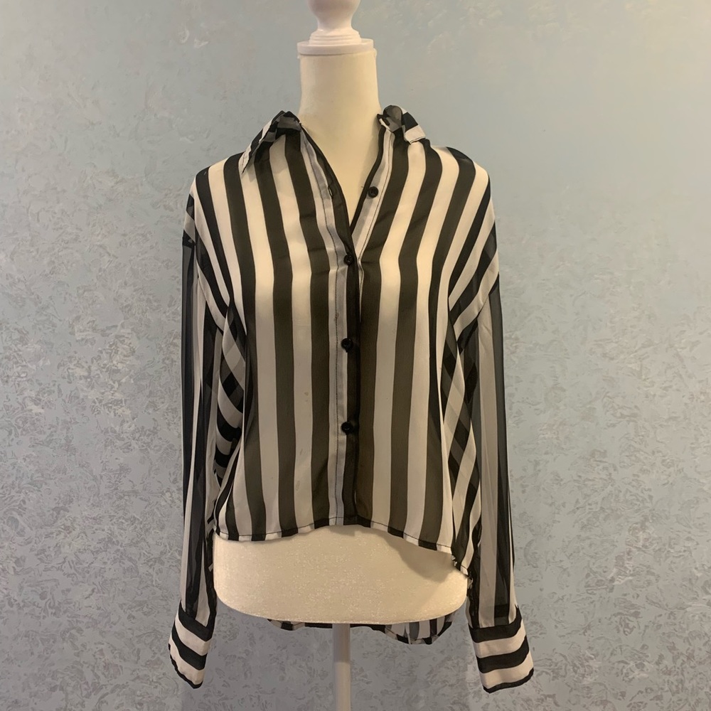 White and black striped button down shirt